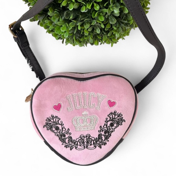 Juicy Couture Handbags - Juicy Couture Pink Heart Shaped Crossbody Bag velour nwt